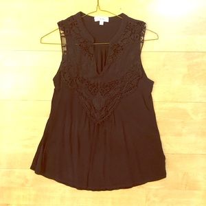 Black loose tank top with lace details